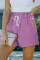 紫色休闲舒适褶裥抽绳高腰短裤