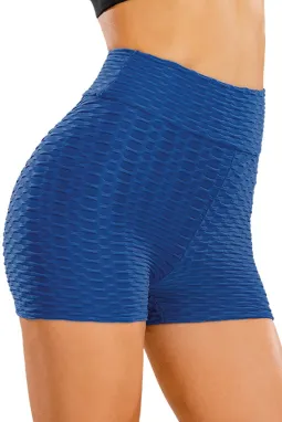 蓝色纹理弹性紧身抗脂运动瑜伽短裤