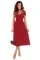 红色优雅冷肩露背奢华蕾丝图案中长连衣裙