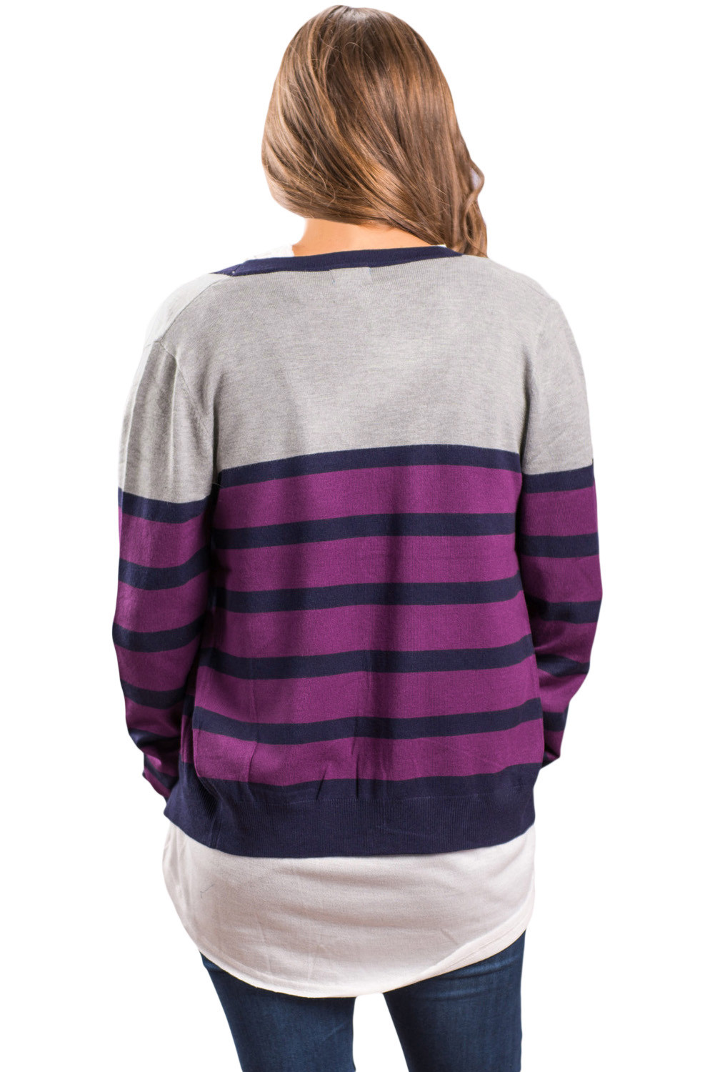紫色条纹毛衣开衫 LC27899