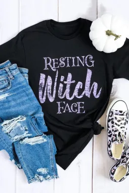 黑色 Resting Witch Face 短袖图案 T 恤