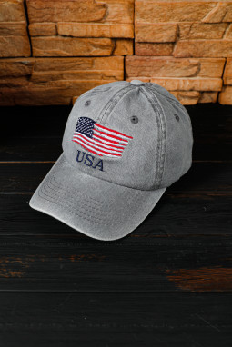 灰色美国国旗刺绣男士棒球帽