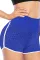 蓝色高腰蜂窝撞色饰边提臀瑜伽短裤