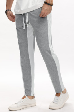 灰色时尚撞色拼接拉链设计口袋男士运动卫裤