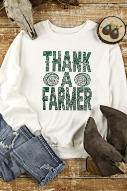 米色 THANK A FARMER 图案印花长袖套头衫