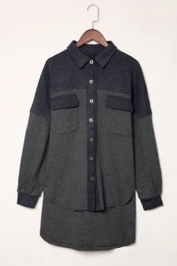 灰色复古水洗针织衬衫夹克外套