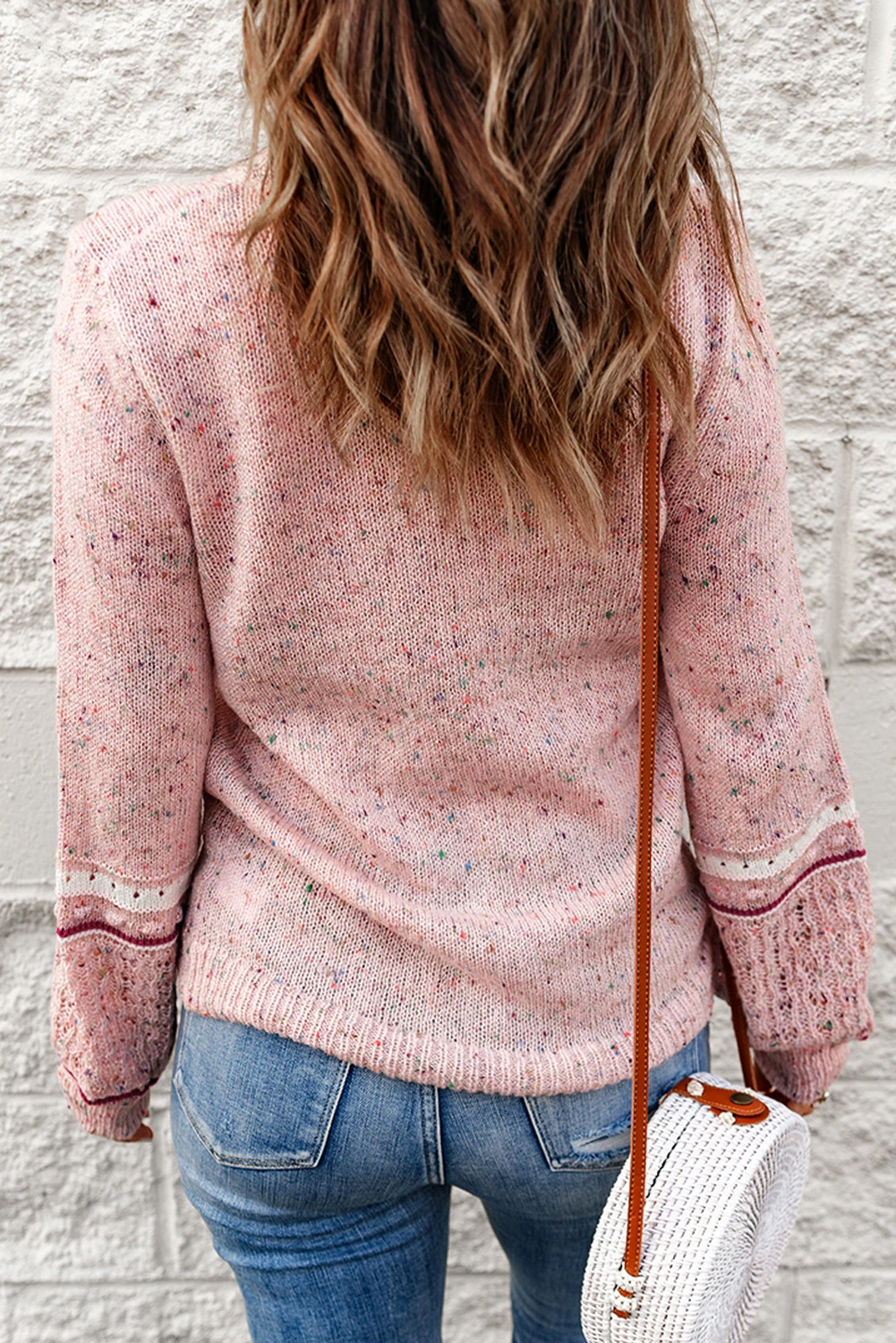 粉色休闲时尚毛球点缀设计长袖毛衣 LC2722204