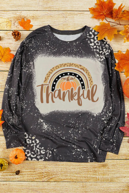 黑色Thankful Pumpkin 豹纹印花长袖上衣