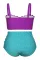 加大码紫色和蓝色扇形细节高腰泳衣