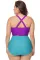 加大码紫色和蓝色扇形细节高腰泳衣