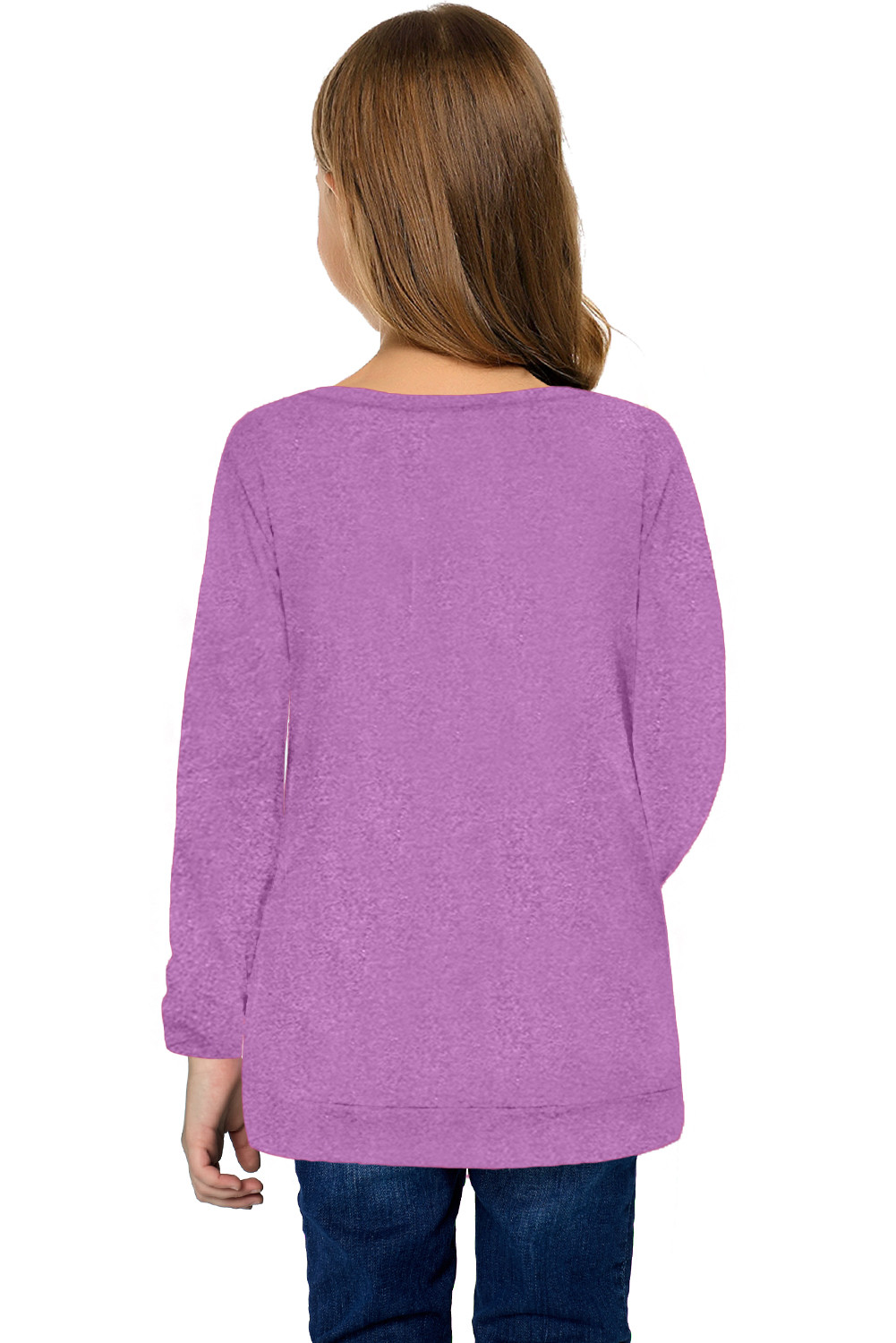 紫色圆领小女孩长袖侧纽扣细节舒适上衣 TZ25122