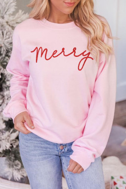 粉色 Merry 字母印花长袖套头衫