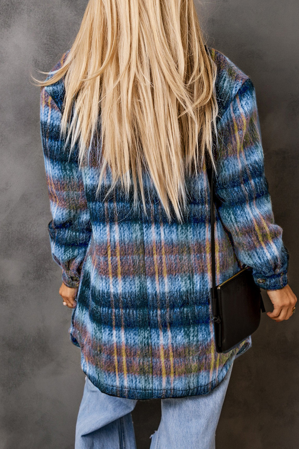 多色羊毛衬里格子拉绒长款大衣 LC859001