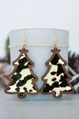 黑色圣诞树形状图案印花吊坠耳环