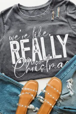 灰色 REALLY 圣诞图案印花短袖 T 恤