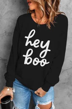 黑色 Hey Boo 字母印花长袖套头衫