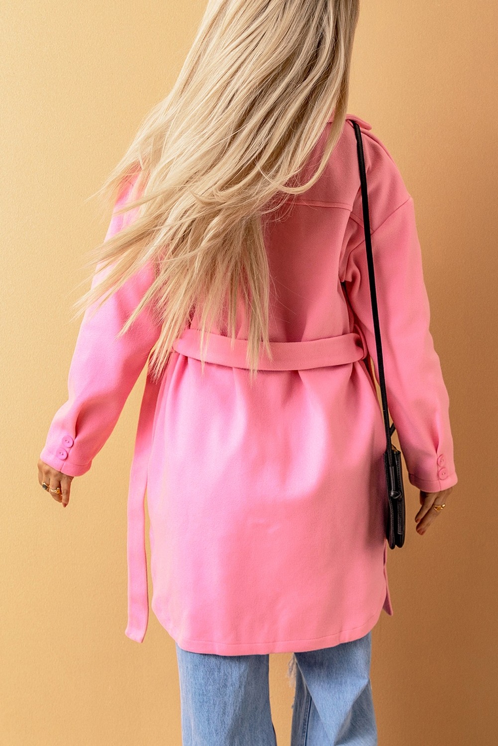 粉色时尚休闲纯色系扣大衣 LC859008