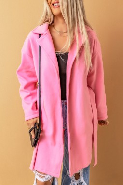 粉色时尚休闲纯色系扣大衣