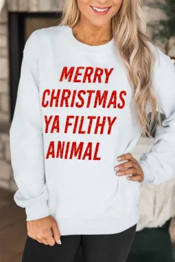 白色 Merry Christmas Ya Filthy Animal 图案运动衫