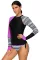 撞色紫色细节印花长袖冲浪服两件套泳装