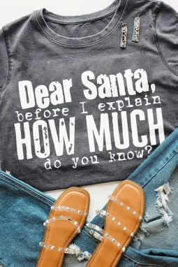 灰色圣诞搞笑语印花短袖 T 恤