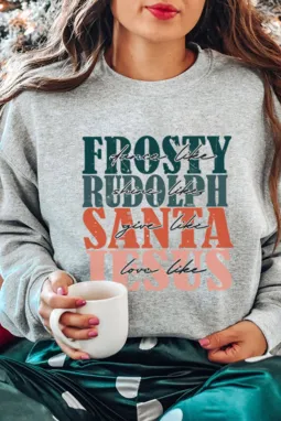 灰色 Frosty Rudolph Santa Jesus 长袖运动衫
