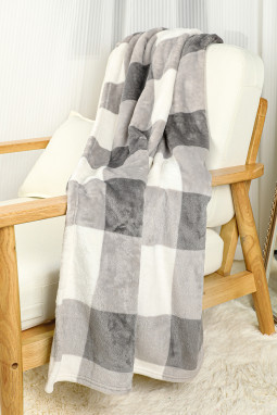 灰色格子绒毛毯130*150cm