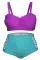 紫色 & 蓝色扇形细节高腰两件套泳装