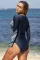 天蓝色长袖印花拉链冲浪防嗮一件式泳装