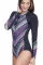紫色长袖印花拉链冲浪防嗮一件式泳装