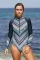 天蓝色长袖印花拉链冲浪防嗮一件式泳装