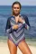 紫色长袖印花拉链冲浪防嗮一件式泳装