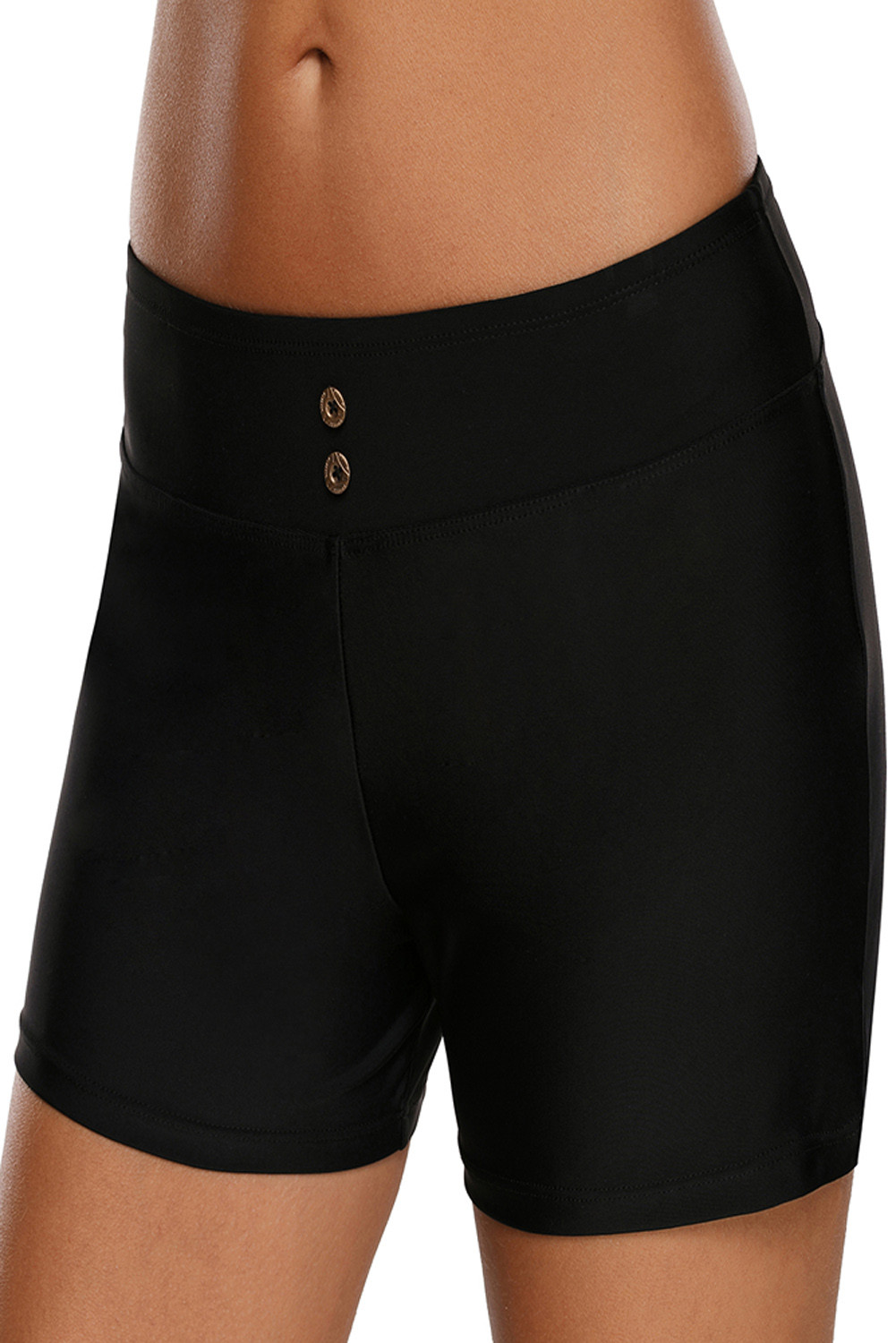黑色纽扣细节游泳短裤 LC410708