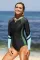 绿色长袖半拉链运动风格冲浪防晒连体泳装