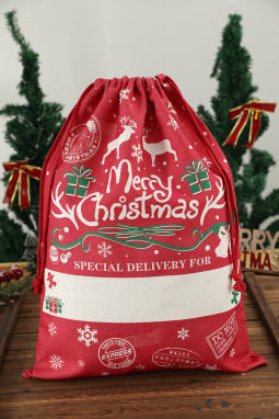 红色圣诞图案抽绳礼物糖果袋