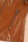 棕色罗纹接缝细节人造皮革拉链机车夹克