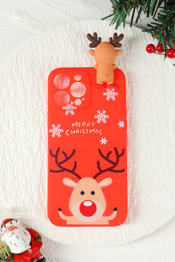 红色可爱3D鹿公仔圣诞图案手机壳