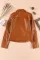棕色罗纹接缝细节人造皮革拉链机车夹克