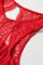 红色性感镂空蕾丝钢托连体内衣