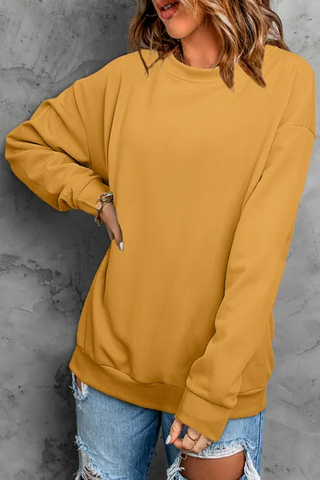 橙黄色圆领罗纹大廓形宽松女士套头衫