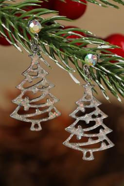 银色圣诞树吊坠耳环