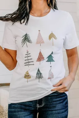 白色圣诞树图案 T 恤