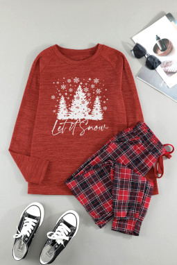 红色 Let It Snow 圣诞格纹 2 件家居服