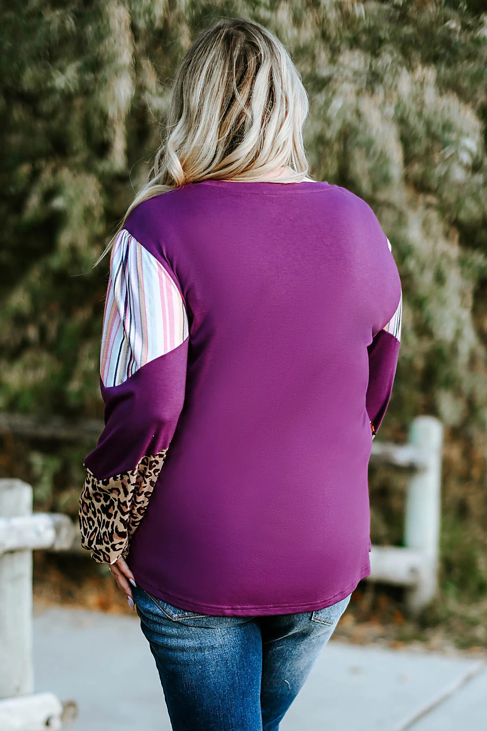紫色豹纹条纹色块加大码上衣 PL251268