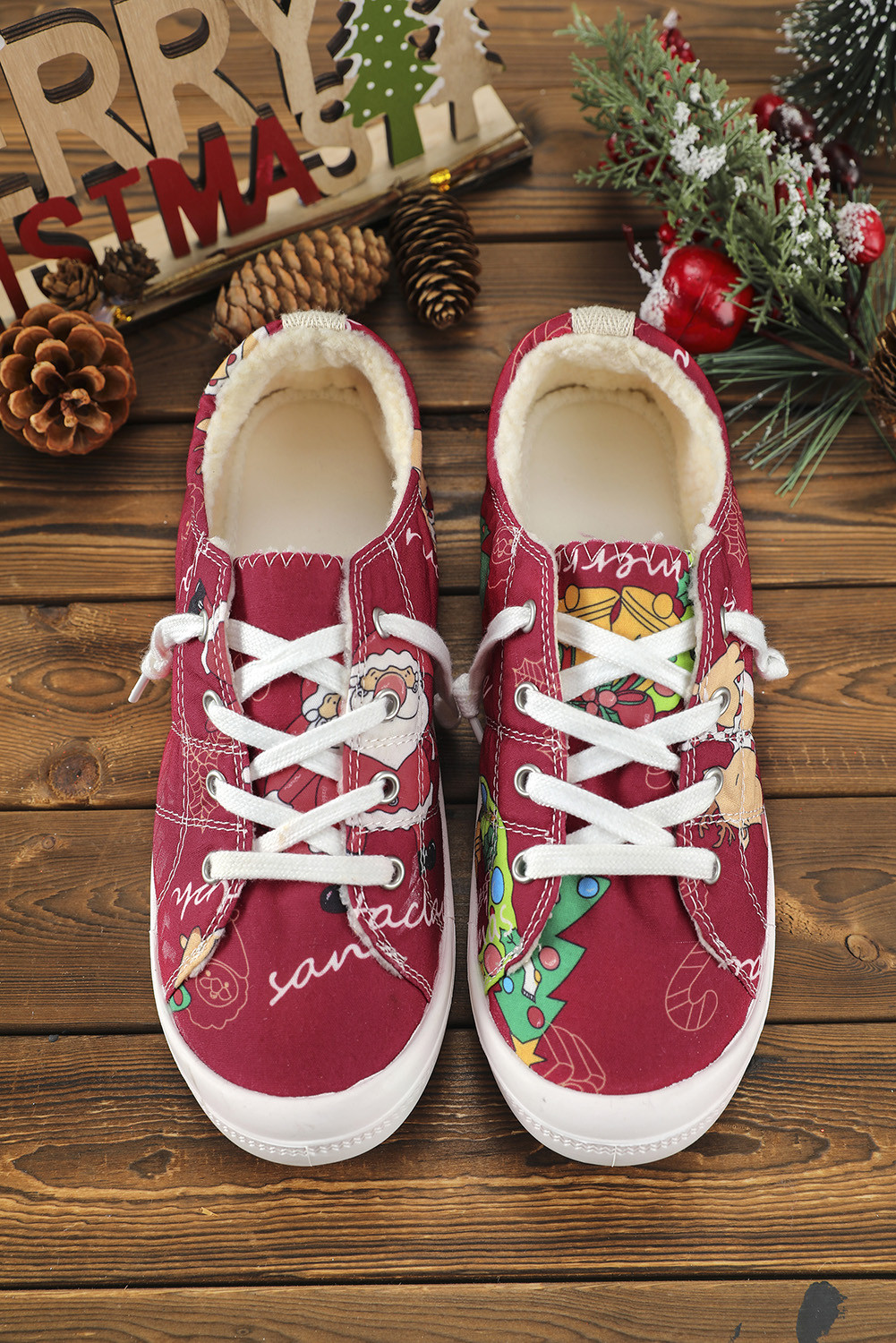 红色系带圣诞图案运动鞋 BH021633