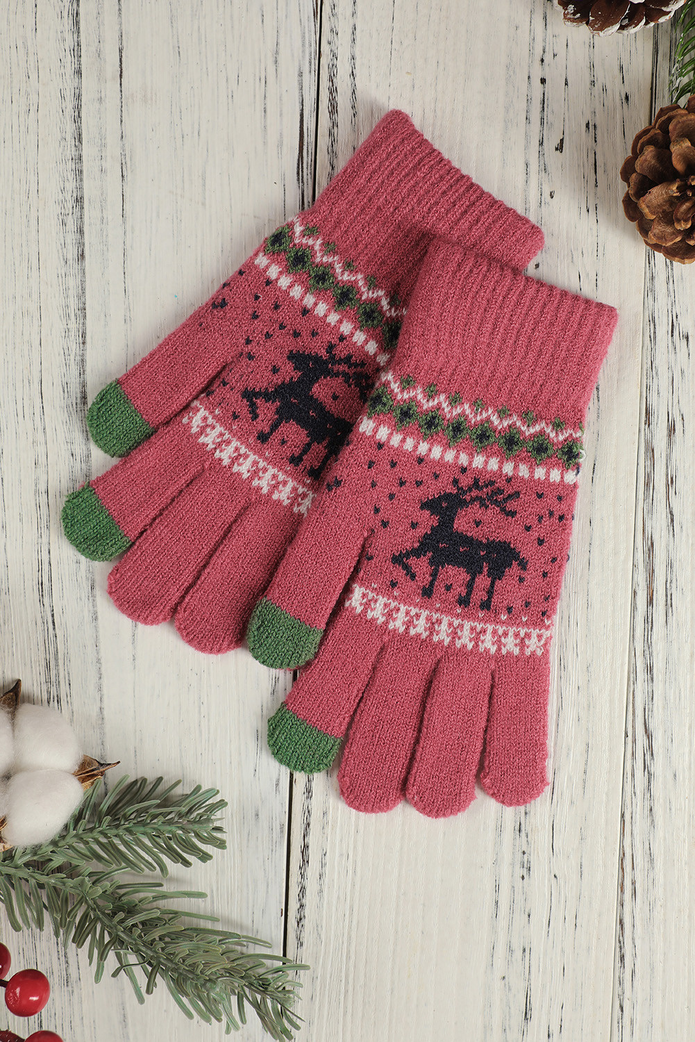 红色圣诞驯鹿冬季针织手套 BH04720