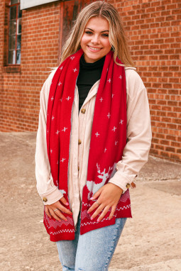 红色圣诞麋鹿针织围巾