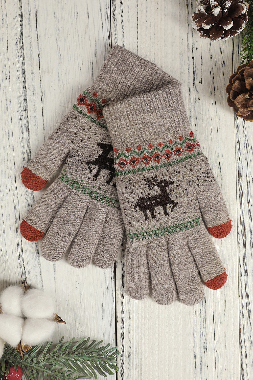 灰色圣诞驯鹿冬季针织手套 BH04720