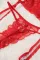 红色性感蕾丝绑带3件套内衣套装配吊袜带
