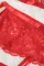红色性感蕾丝绑带3件套内衣套装配吊袜带